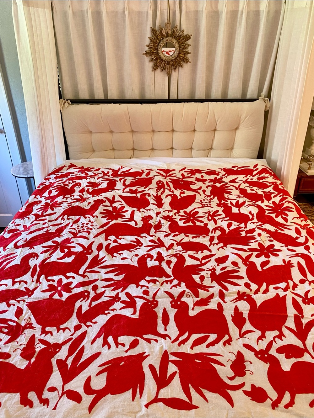 Otomi Coral Red and Cream Tapestry/Bed cover